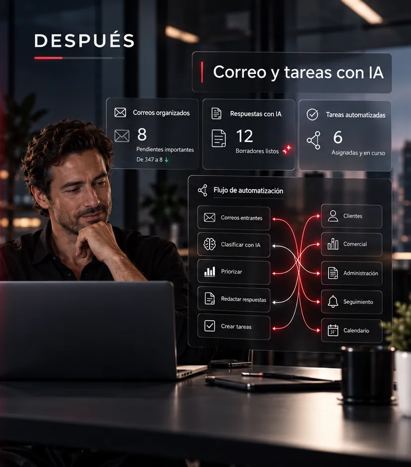Escena ilustrativa de clasificación de solicitudes con inteligencia artificial